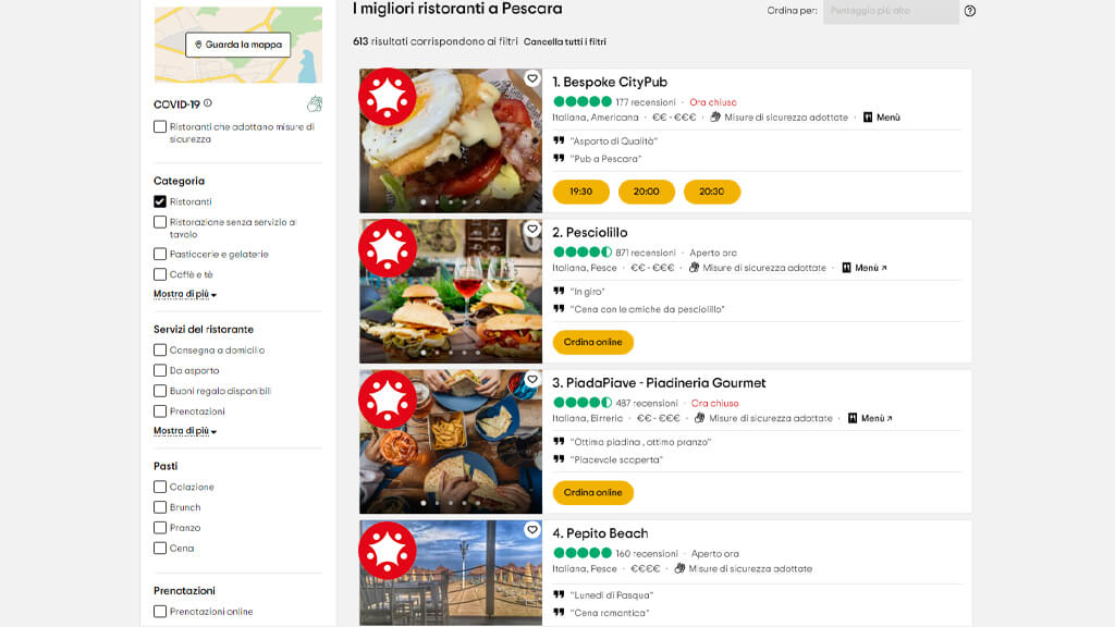 Al momento stai visualizzando Quale elemento hanno in comune i 3 ristoranti primi su TripAdvisor di Pescara?  (aggiornato 7 febbraio 2022). 